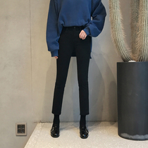 Black straight jeans womens nine-point pants spring and summer 2021 new Korean version plus velvet thin high-waisted loose trousers