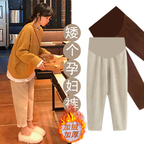 Pregnant women short 150cm145cm eight ankle-length pants corduroy autumn winter plus velvet warm straight pants casual pants
