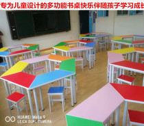 School Education Training Institution Trapezoidal Combination Color Table And Chairs Tutorial Tutoring Class Desk Painting Desk Profiled Table Stool