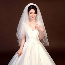 Bride wedding veil photo props wedding dress short licensed double-layer Pearl gold gold headdress retro Super fairy