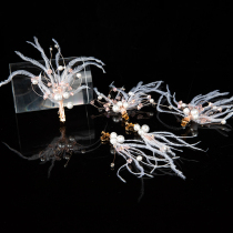 Girls dress Princess dress headgear headwear children model catwalk with hair earrings hairclip set feather accessories