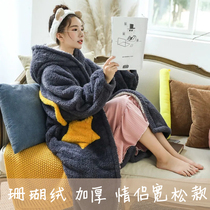 Pajamas Woman Autumn Winter Coral Suede Stars Long available Exterior Wear Flannel Big Code Sleeping Robe Womens Winter Sleeping Skirt Home Dress