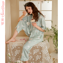 Dream pajamas womens spring and summer woven cotton and linen home clothing set bear print thin 2021 new set