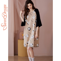 Cure small white dog joint model dream nightgown female summer new cute cartoon loose short sleeve girl cotton nightgown