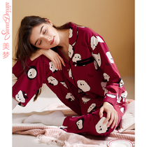 Healing small white dog joint model beautiful dream ox year red pajamas Lady long sleeve cartoon home Clothing Spring and Autumn suit