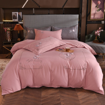 Chinese style national style embroidery pure color four-piece cotton cotton light luxury plain bed sheet quilt cover quilt cover bedding