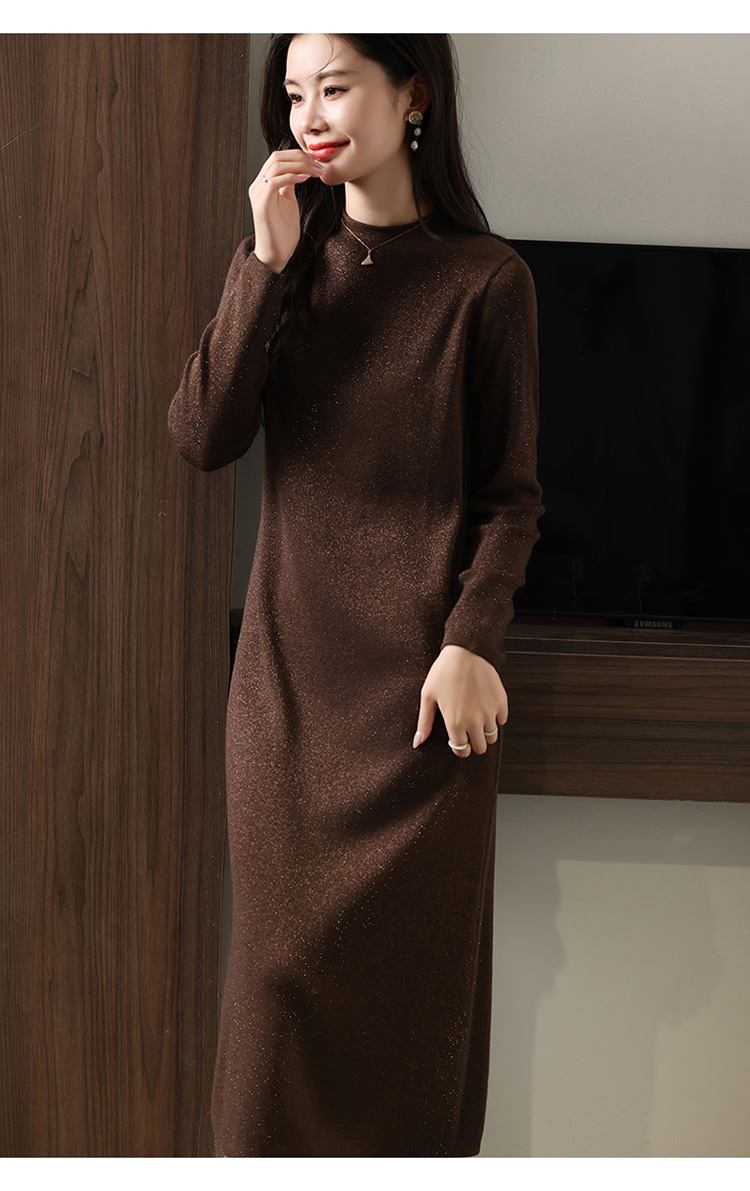 圆领长款保暖直筒裙女秋冬新款纯色羊毛针织打底裙羊绒毛衣连衣裙