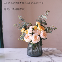 Single feel moisturizing rose simulation flower European bouquet fake flower decorative flower living room table flower arrangement flower arrangement