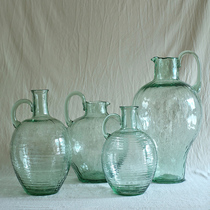 Green single ear hammer pattern glass pot belly vase water raising hanging clock horse drunk wood 2022 new living room dining table flower arrangement