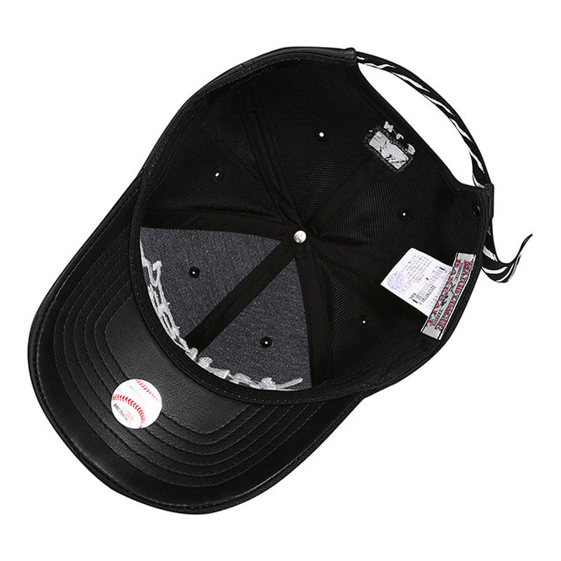 韩国mlb棒球帽白字yankees人革拼接个性帽时尚帽嘻哈帽