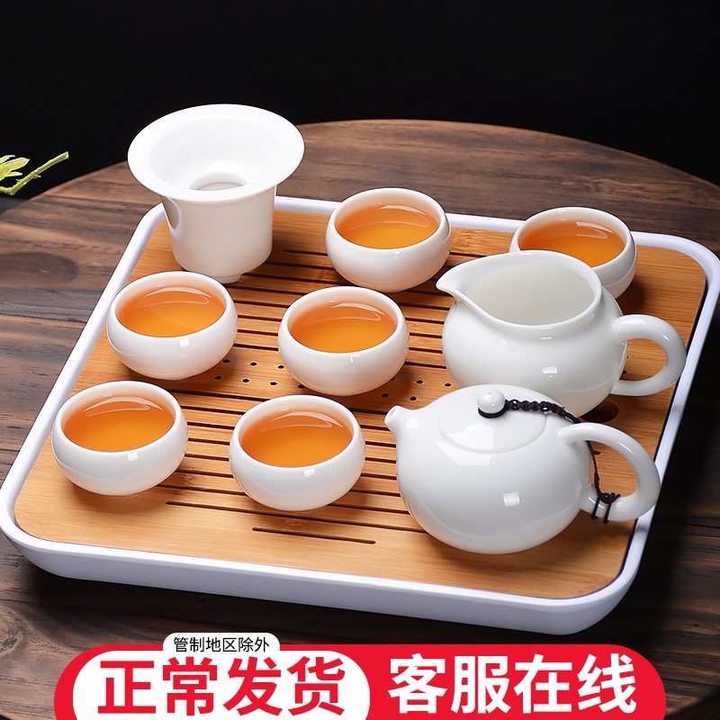 Dehua white porcelain tea set gift informs the jade porcelain teapot contracted kung fu of a complete set of tea cups 6 pack
