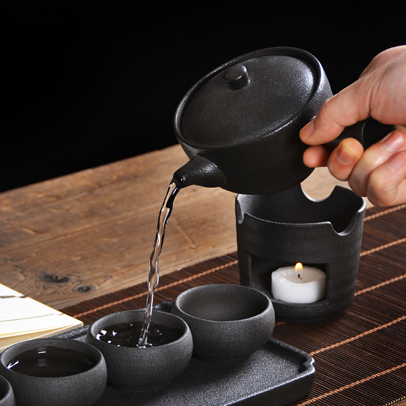 Coarse TaoWen tea stove suit Japanese cooking black pottery tea ware ceramic kung fu tea based'm alcohol lamp with the teapot