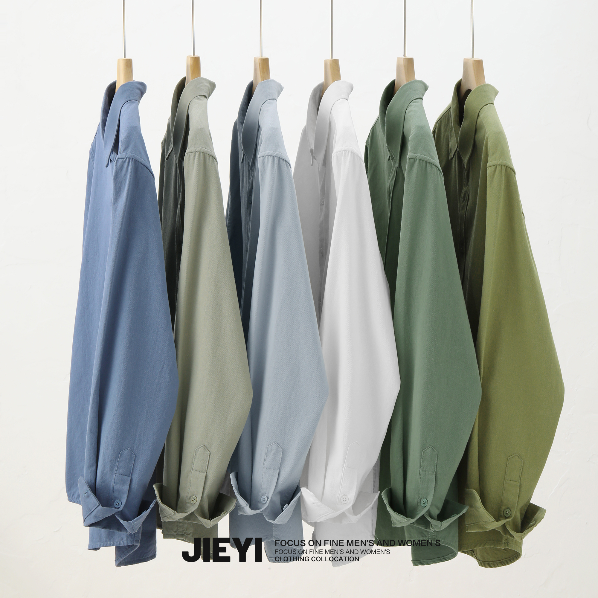 JIEYI 2023新款纯棉亲肤文艺男生衬衫马卡龙多色系列别致长袖上衣
