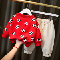 Girls Spring and Autumn 2 Fashionable foreign style two-piece set 0-1-3-4 years old children Korean version of male baby Net red suit hair