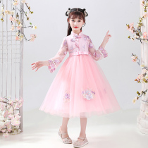 Summer dress girl dress autumn 12-year-old pink little girl embroidery Hanfu 2021 new foreign style ancient style princess dress