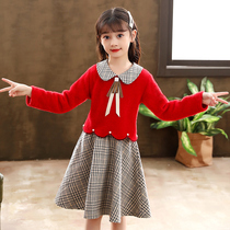 Autumn and Winter Dresses for Girls Plus Velvet Knitted Baby Christmas Sweater Childrens Skirts Winter 2021 Winter Dresses for girls