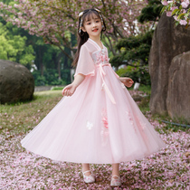 Girls summer Hanfu super fairy Children thin Tang dress girl skirt Cherry blossom princess ancient 2021 burst style spring and summer