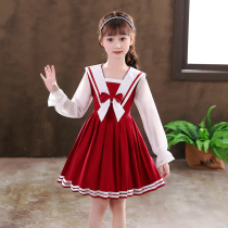 Summer girls dress Summer stitching contrast color childrens skirt Little girl ultra-western long sleeve princess dress spring and autumn