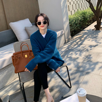 LICKYSENIOR walk with me casual temperament sweater jacket female cardigan lazy wind knitted top