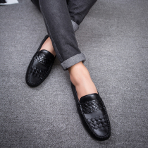 European station male bean shoes leather handmade knitting shoes low-gang driving business leisure shoes men lazy foot tide shoes