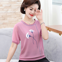 Middle-aged and elderly 40-year-old 50-year-old short-sleeved ice silk T-shirt summer new foreign style small shirt mother wear short top womens thin