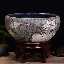Jingdezhen ceramic fish tank fish basin Large turtle cylinder Lotus cylinder bowl lotus water lily basin Household small goldfish tank