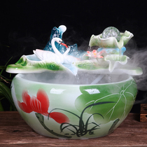 Ceramic fish tank Running water humidifying fountain Household small turtle tank Water lily basin King-size fish basin Decorative landscaping