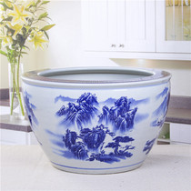 Jingdezhen ceramic fish tank Lotus cylinder Large turtle cylinder Fish basin cylinder bowl lotus water lily basin Household floor ornaments