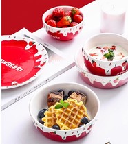 Christmas Bowl ceramic cute Bowl Girls Super Cute Home Creative Personality Good Looking Ceramic Strawberry Sweet Bowl Cutlery