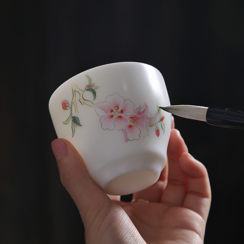 Hand - made master kung fu tea cup suet jade white porcelain single cup tea cups sample tea cup ceramic bowl tea set
