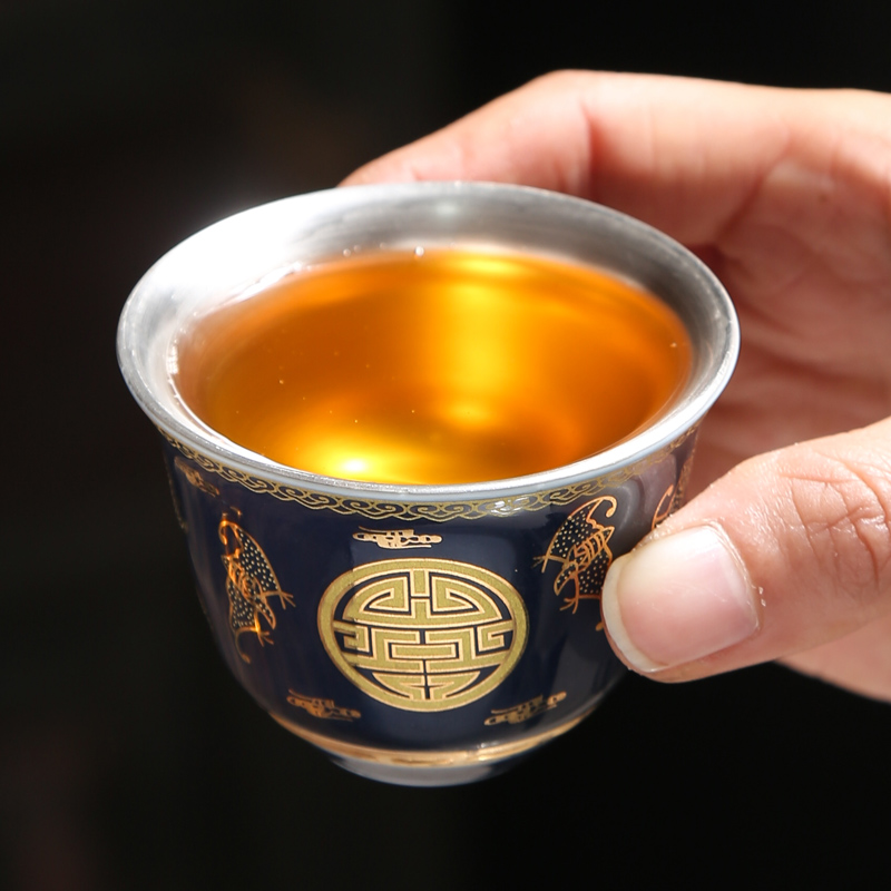 The Master cup single cup 999 sterling silver cup tea ceramic sample tea cup with silver, kung fu bowl is pure manual coppering. As silver cup