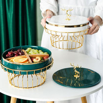 Light luxury Nordic fruit plate household living room ceramic dried fruit tray tea table snacks candy storage pot with lid