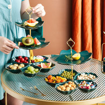 Light luxury double-layer fruit plate household living room tea table snack plate candy plate multi-layer ceramic decorative fruit plate dessert table