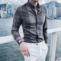 men's long sleeve seasonal autumn new premium business casual plaid shirt trendy slim men's shirt
