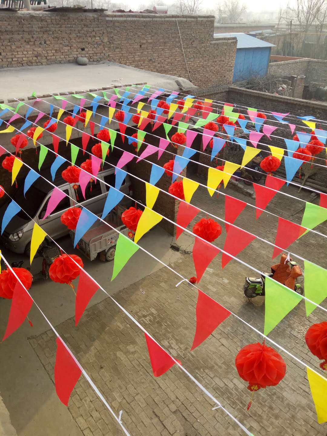 小彩旗三角串旗幼儿园彩旗装饰户外节庆彩旗结婚开业加粗绳警示旗