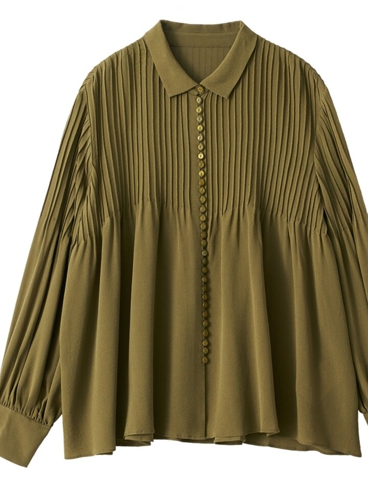 亲和素塔克褶翻领娃娃衫