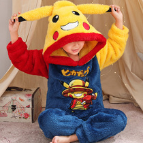 Child Flannel Sleeping Clothing Autumn Winter Boy Boy Thickening of Coral suede CUHK Childrens Home Suits Suit Winter