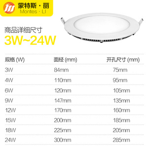 超薄led筒灯3w开孔7.5圆形天花灯4寸9w12w18w面板灯射灯嵌入式