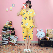 Summer Korean short-sleeved silk pajamas set comfortable girl large size artificial cotton silk two-piece thin home wear