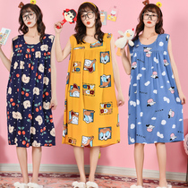 Summer Korean version of large size cotton silk nightgown ladies plus size sleeveless long skirt artificial cotton thick loose loose pregnant womens home clothes