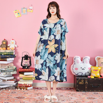 Summer large size cotton silk nightgown mother-in-law slim pajamas short sleeve fattening thin artificial cotton dress
