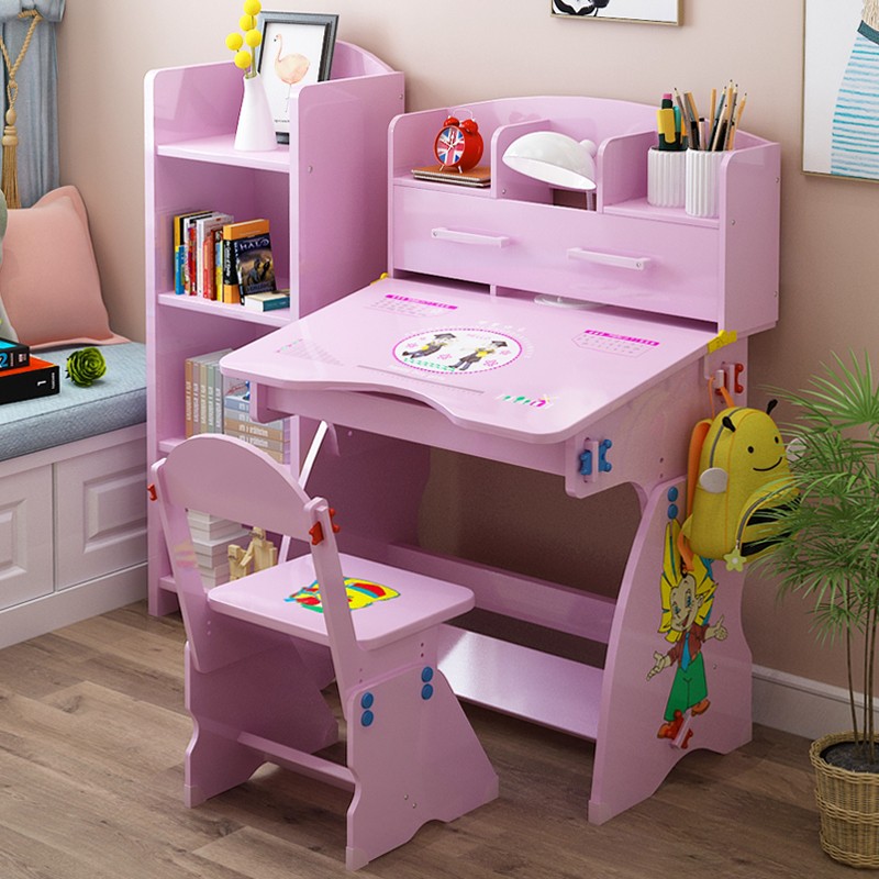 Simple children's learning table and chair set home desk bookcase combination boys and girls writing desk can lift table