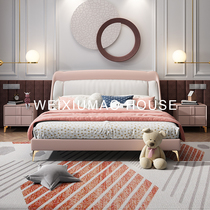 Leather light luxury girl princess childrens bed creative soft bed Nordic modern simple boy 1 35 m cartoon single