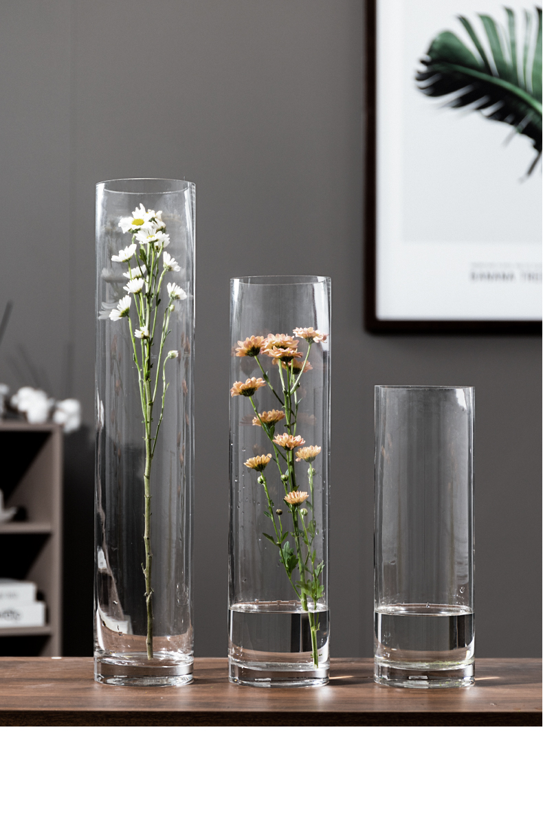 特大号花瓶简约玻璃透明落地摆件客厅餐桌水竹富贵竹干花插花直筒