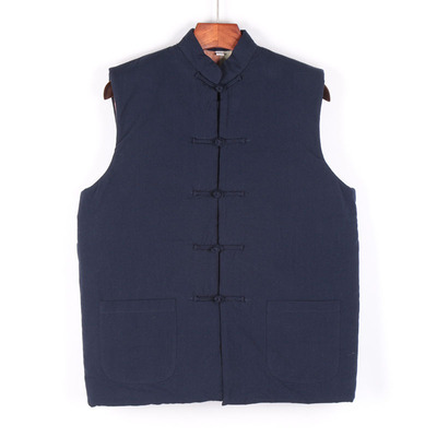 Retro cotton waistcoat men's Chinese vertical collar button Tang suit cotton jacket Chinese national wind sleeveless cotton shoulder thicker