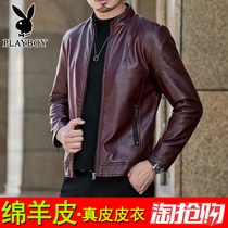 Leather Jacket Man Genuine Leather Jacket Sheep Leather Haining Spring Autumn Winter Thin machine headstock Bull Leather Dad Middle-aged Coats