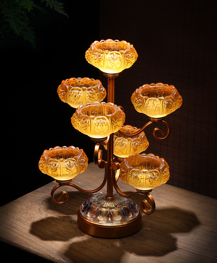 酥油灯架七灯九灯家用供佛酥油灯灯座佛前长明灯七彩琉璃烛台摆件