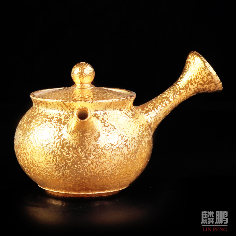 High - grade gold ceramic teapot single pot of household kung fu tea is pure manual wood'm pot side put the pot of gold 24 k