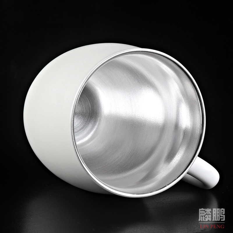 Silver cup 999 sterling Silver with cover ceramic household size of pure manual filtering office Japanese tea keller