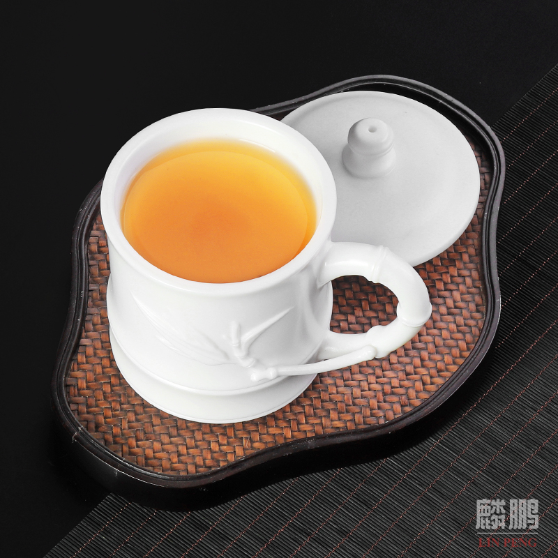 High white porcelain craft ceramic cup with cover large cup sample tea cup contracted large glass ceramic office